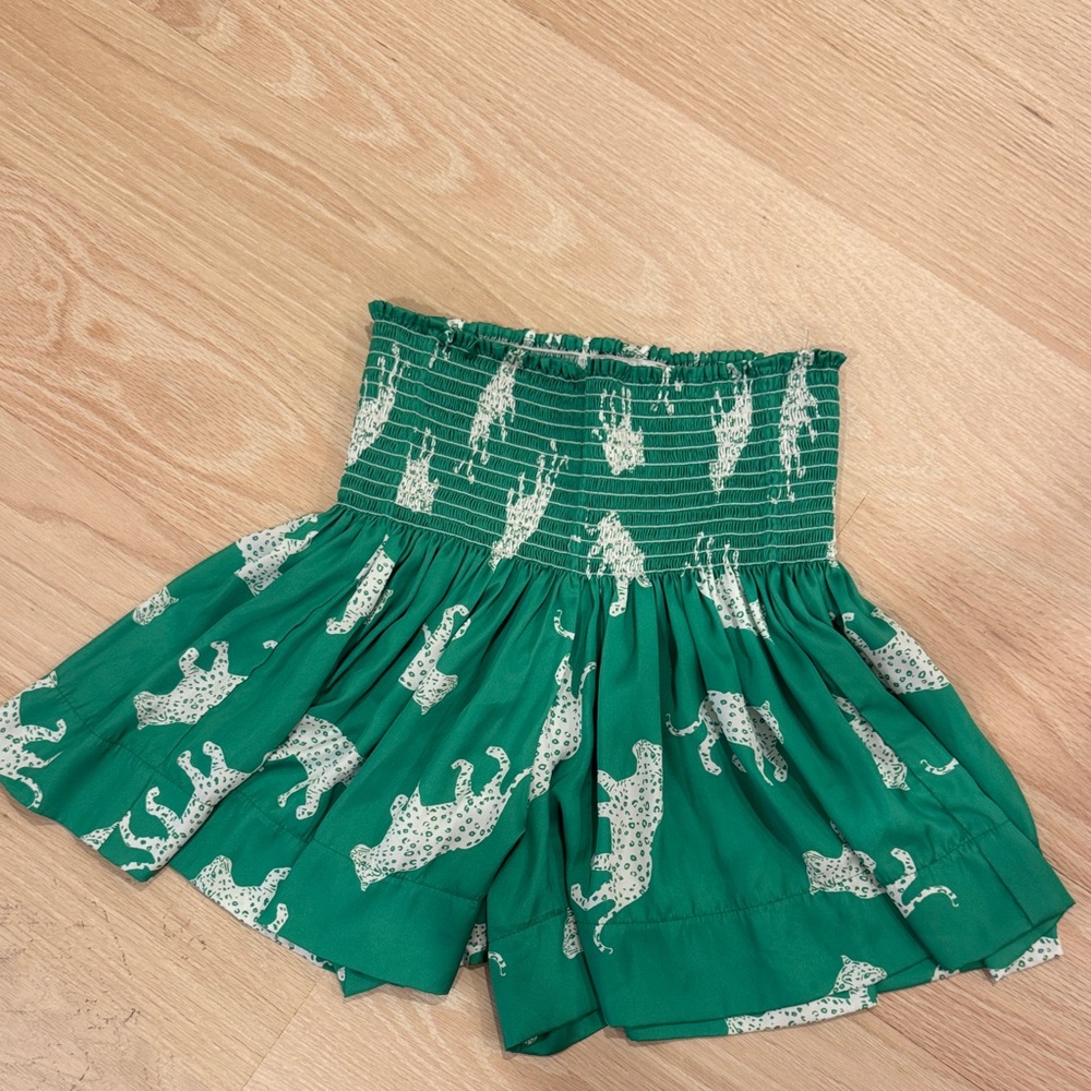 Koch Green Smocked shorts/ skort with White Leopard Print